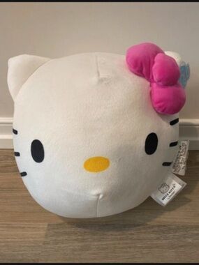 Hello Kitty Plush Face Pillow - White with Pink Bow